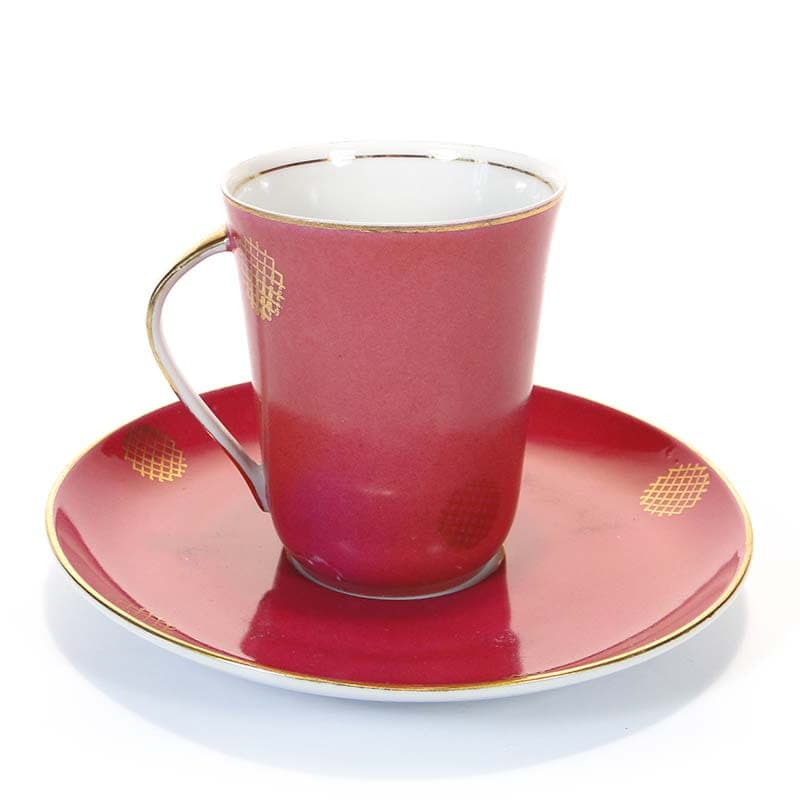 Coffee Cup with Saucer Krokus, pink, porcelain, by W. Potacki, Ćmielów, Poland, 1960s. - 181376