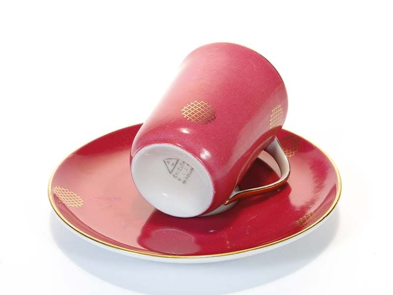 Coffee Cup with Saucer Krokus, pink, porcelain, by W. Potacki, Ćmielów, Poland, 1960s. - 181378