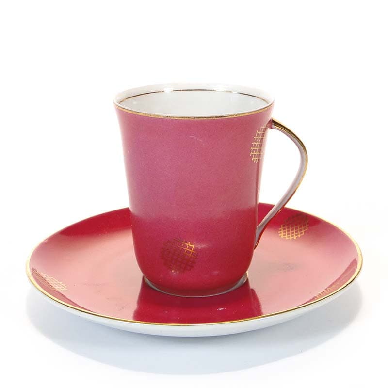 Coffee Cup with Saucer Krokus, pink, porcelain, by W. Potacki, Ćmielów, Poland, 1960s. - 181377