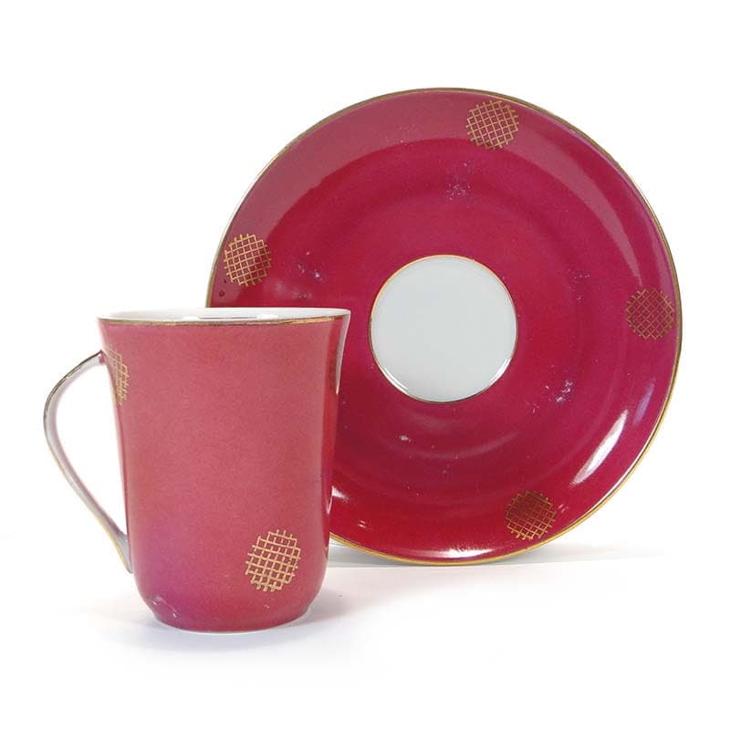 Coffee Cup with Saucer Krokus, pink, porcelain, by W. Potacki, Ćmielów, Poland, 1960s.