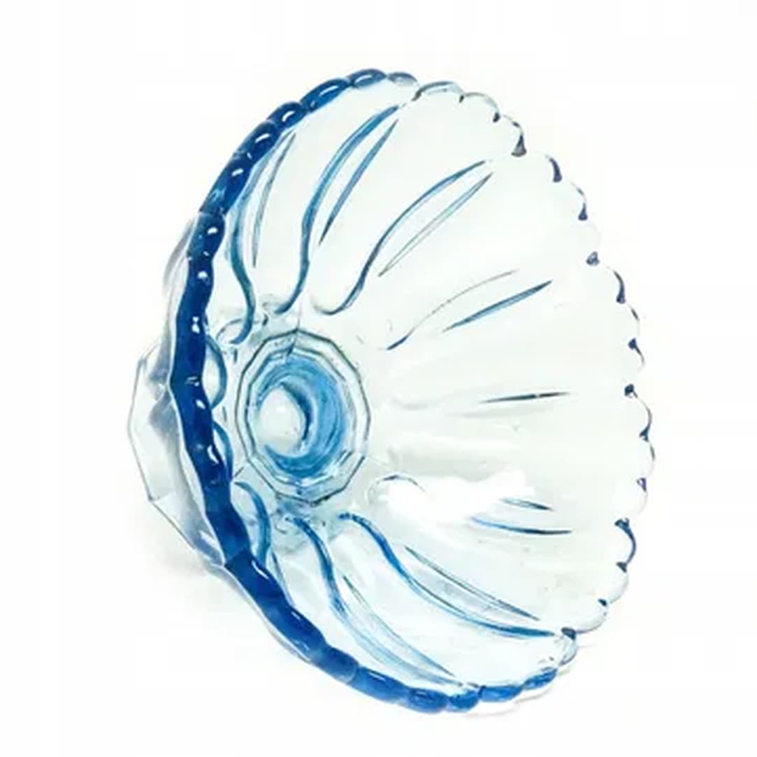 Patera na stopie Ring Around, mid-century modern, szkło prasowane niebieskie, Ząbkowice, Polska, lata 70. - 181384