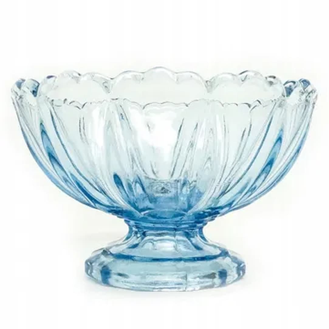 Patera na stopie Ring Around, mid-century modern, szkło prasowane niebieskie, Ząbkowice, Polska, lata 70.