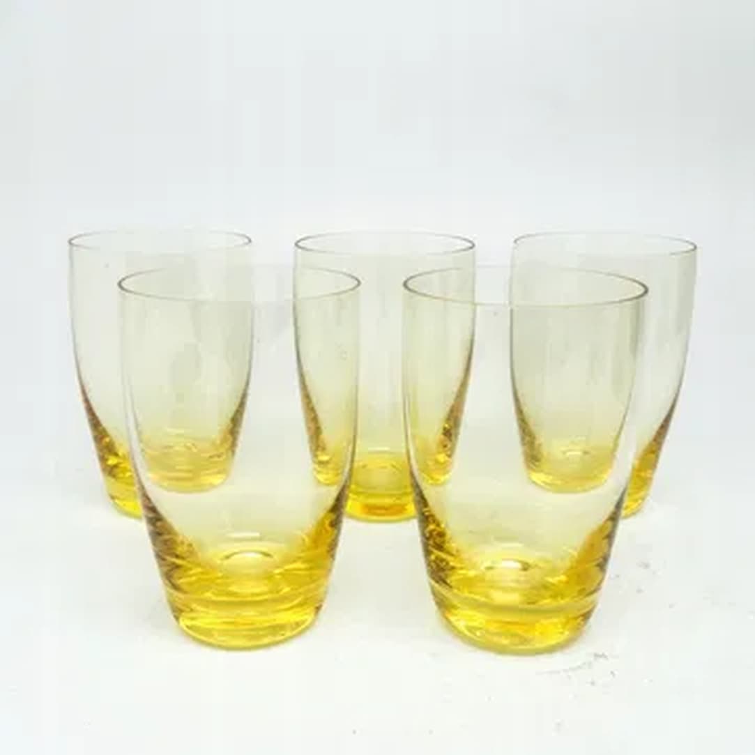 Set of 'literatka' glasses, mid-century modern, yellow glass, Czechoslovakia, 1950s. - 181431