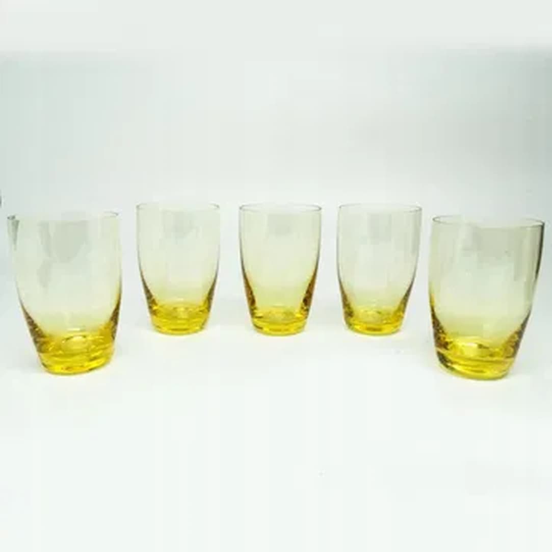 Set of 'literatka' glasses, mid-century modern, yellow glass, Czechoslovakia, 1950s. - 181434
