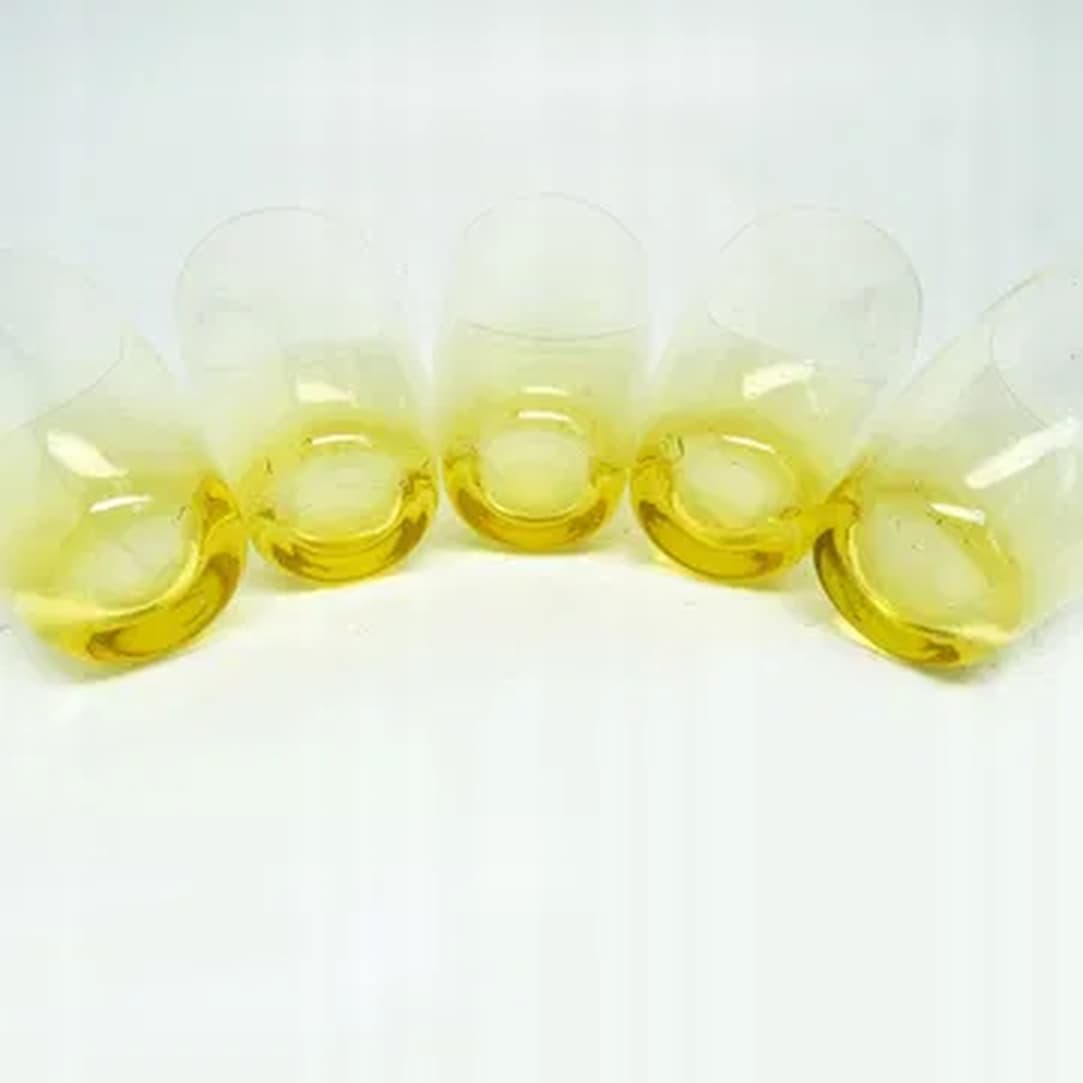 Set of 'literatka' glasses, mid-century modern, yellow glass, Czechoslovakia, 1950s. - 181435