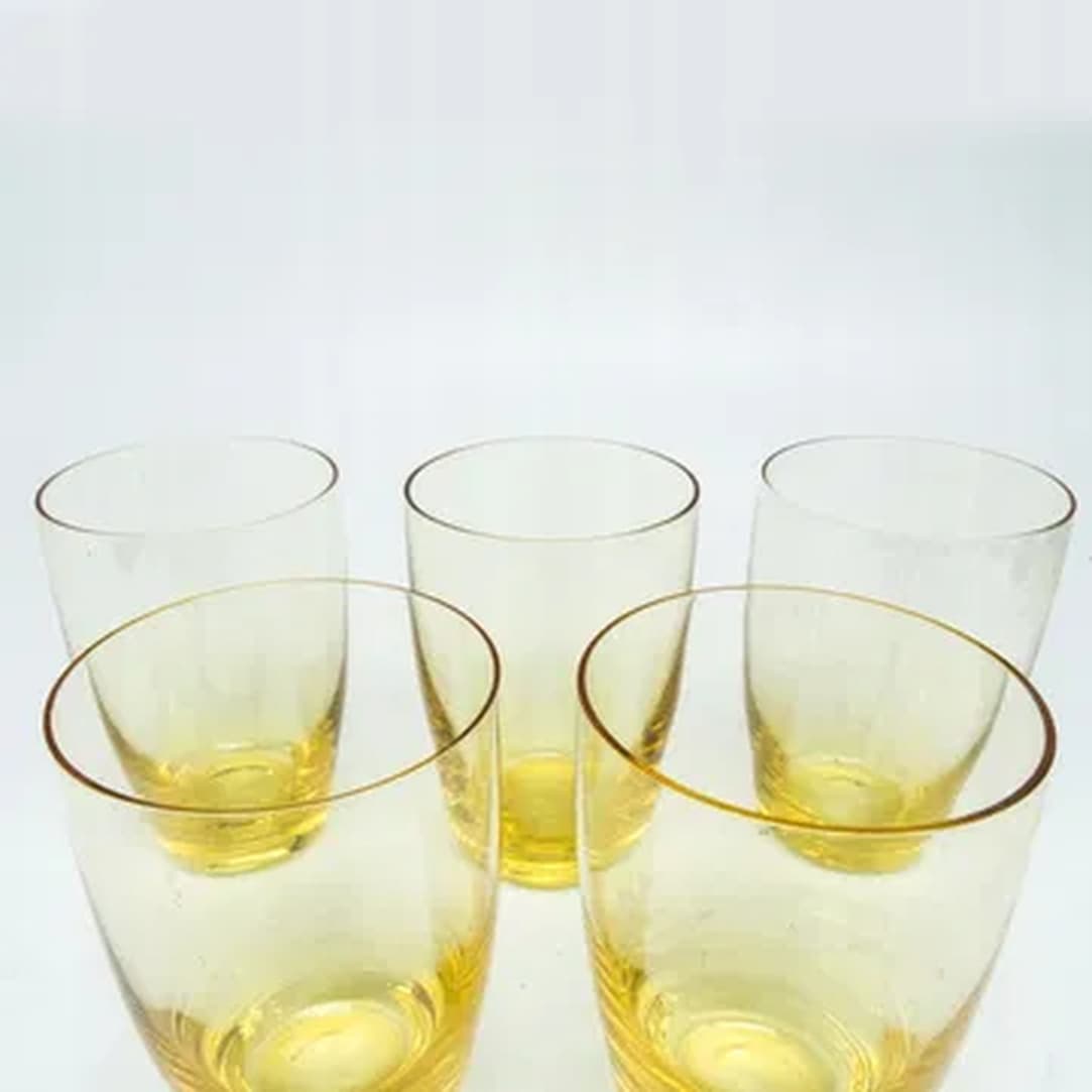 Set of 'literatka' glasses, mid-century modern, yellow glass, Czechoslovakia, 1950s. - 181432