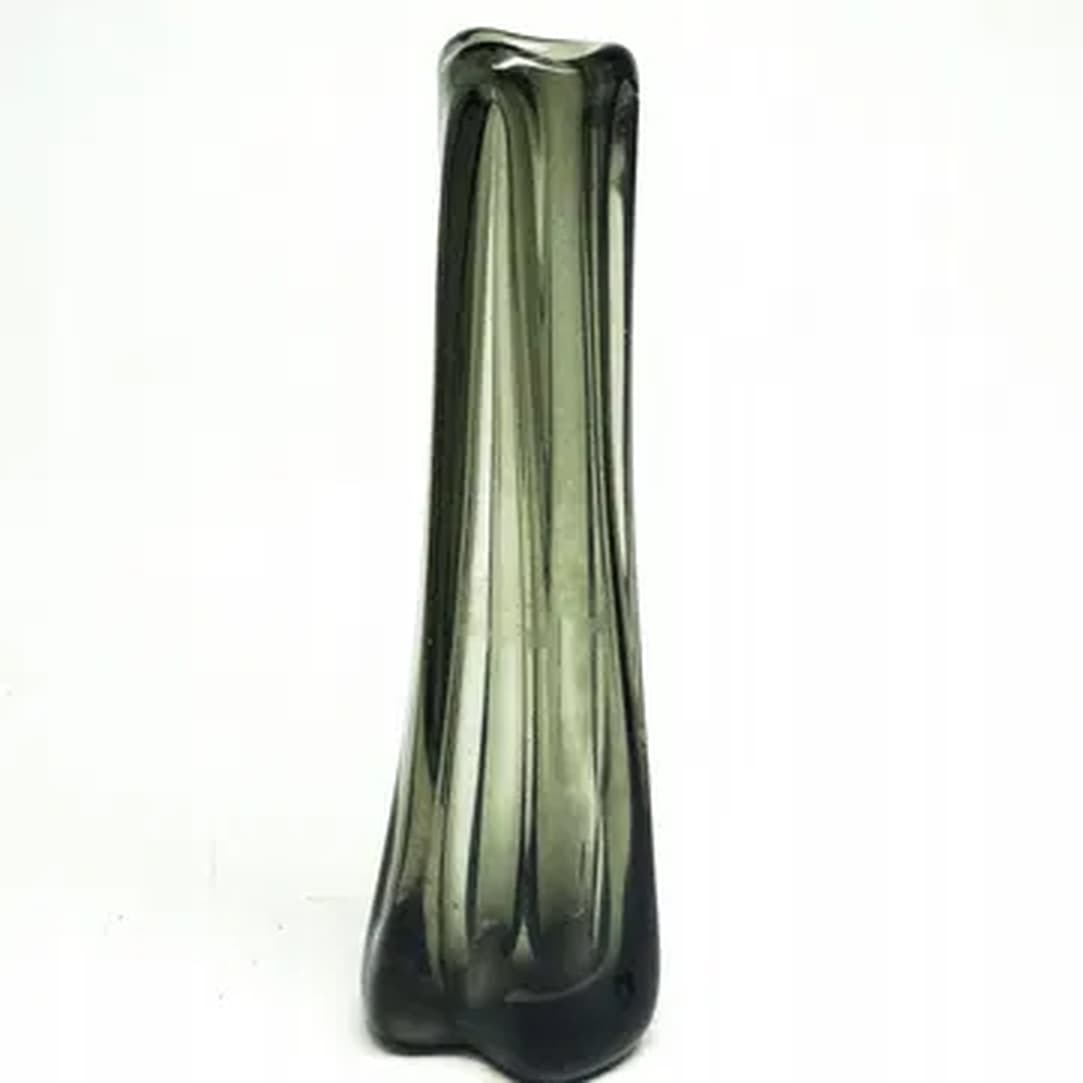 Wazon Brutalizm, szkło prasowane zielone, Ząbkowice, Polska, lata 70.