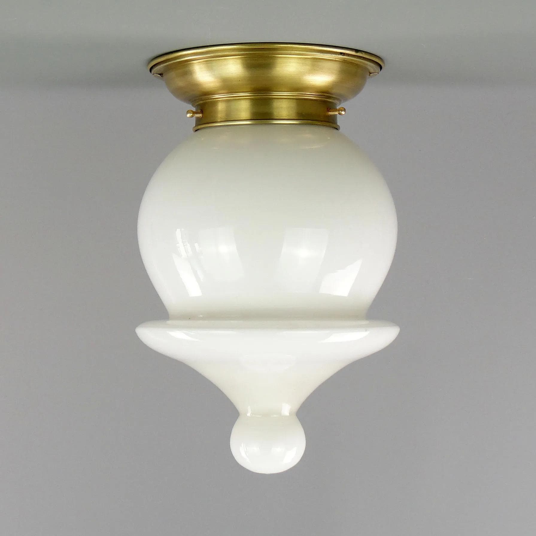 Ceiling lamp, white, glass, brass, Poland, 1970s. - 12640