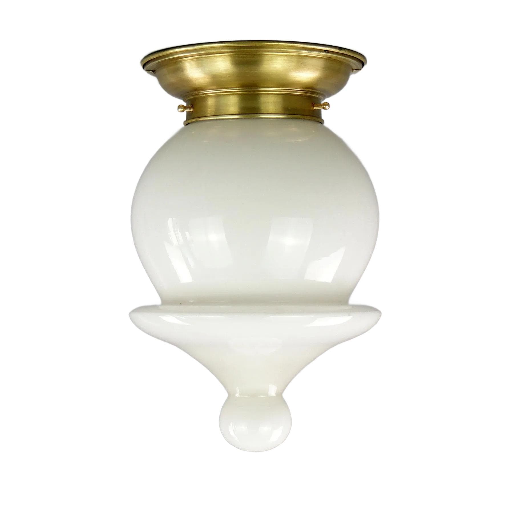 Ceiling lamp, white, glass, brass, Poland, 1970s.