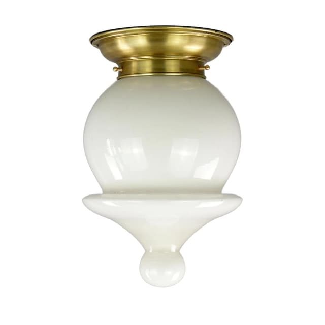 Ceiling lamp, white, glass, brass, Poland, 1970s. - DIMENSION