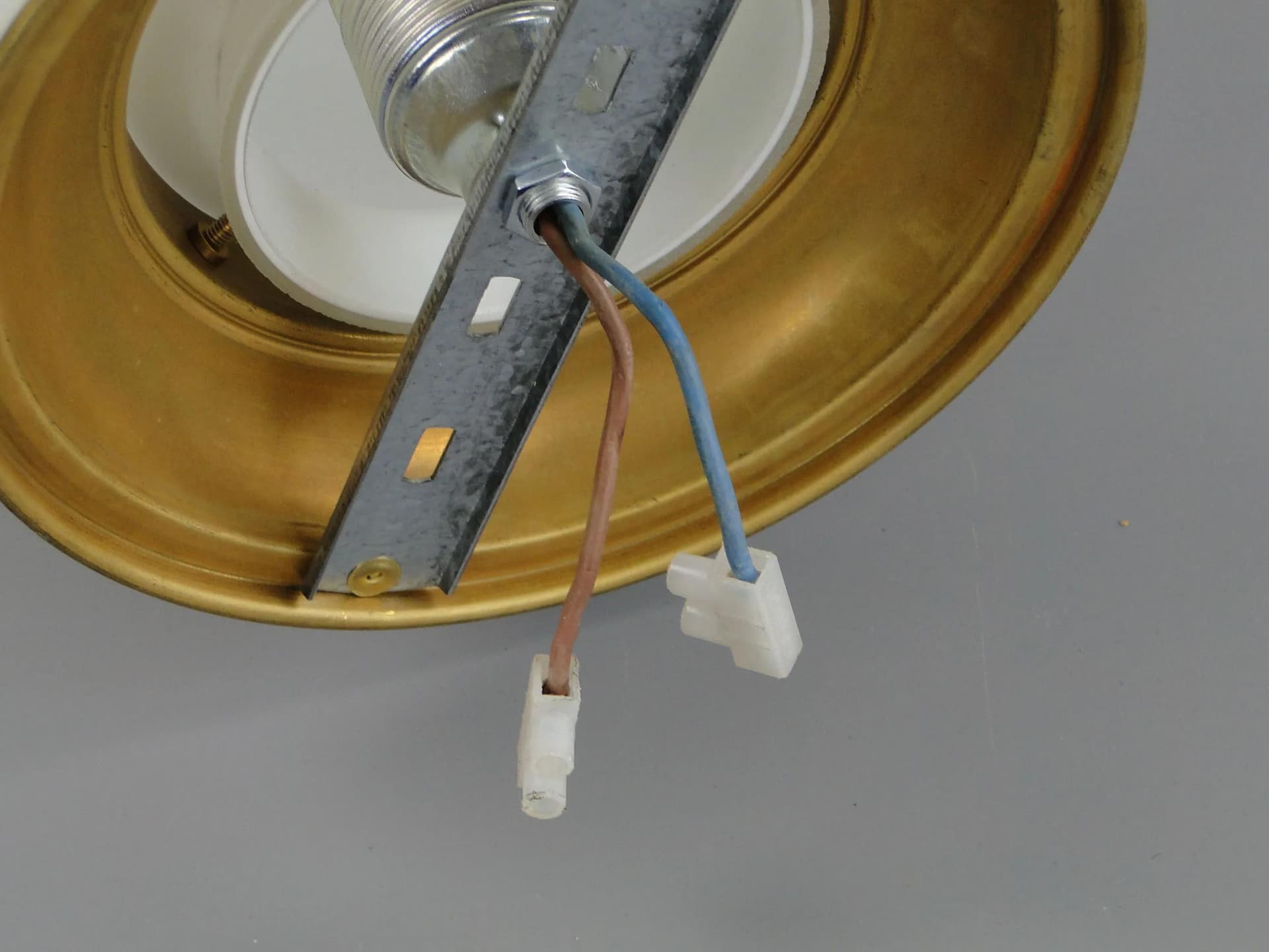 Ceiling lamp, white, glass, brass, Poland, 1970s. - 12646