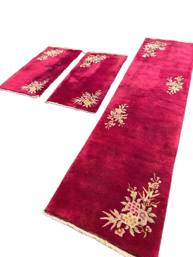 Set of three runner rugs, red wool, China - DIMENSION