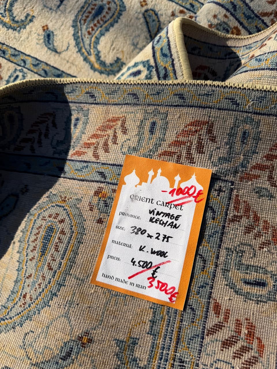 Rug Keshan 380x275 cm, beige, wool, Iran, 1960s. - 181966