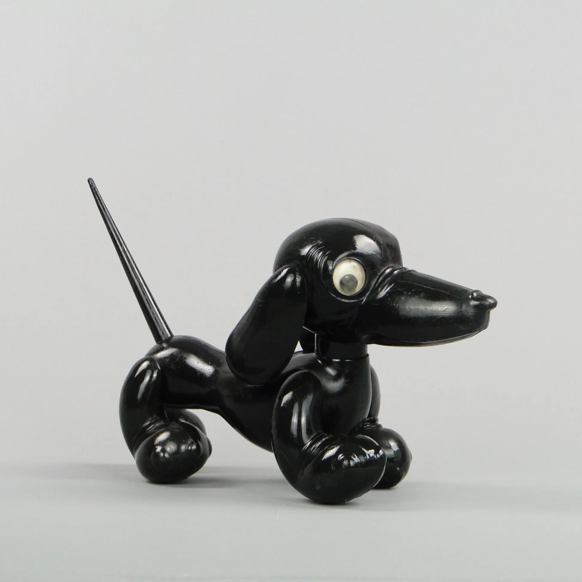 Dachshund toy, black, plastic, Poland, 1970s - 12624