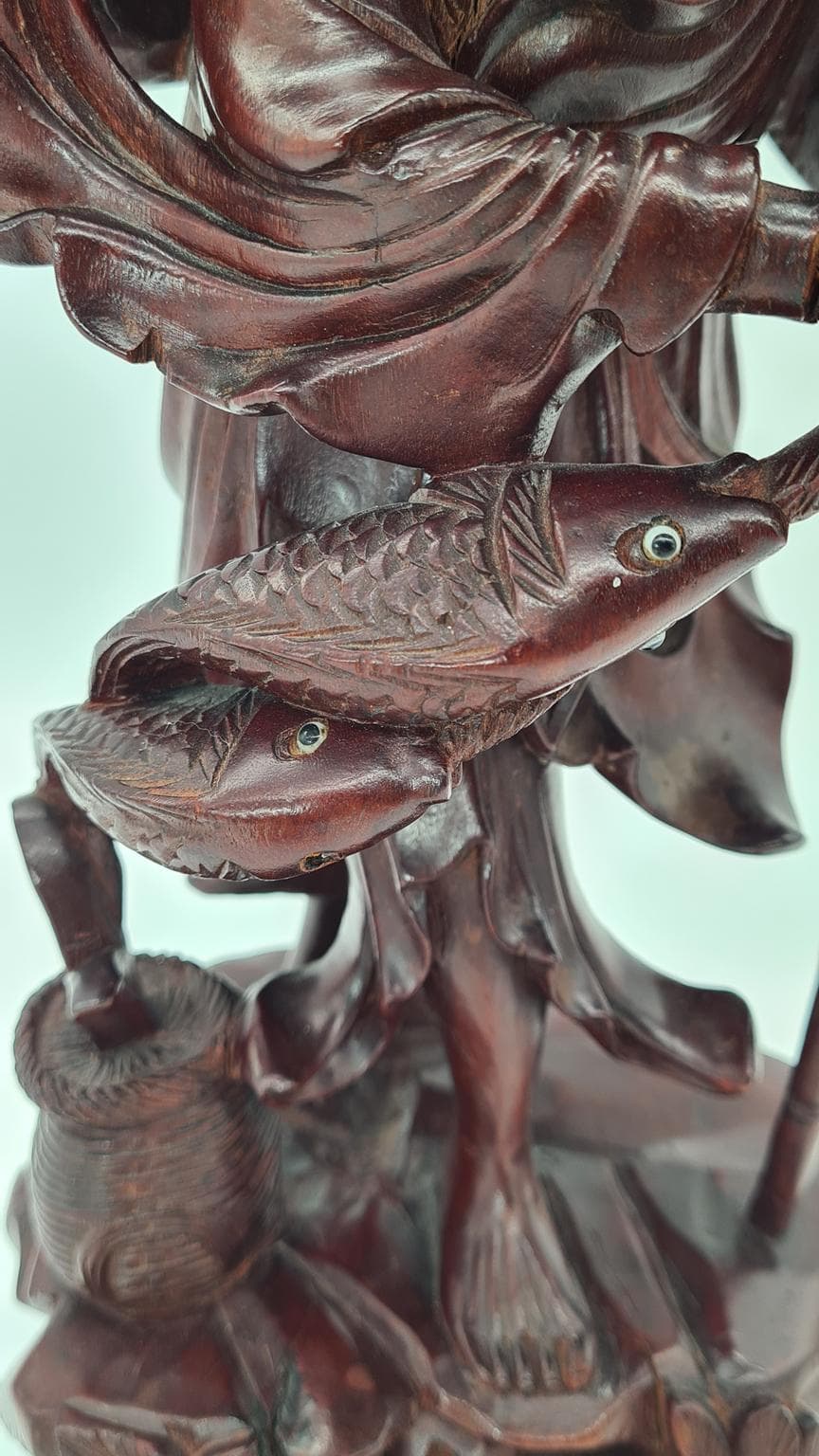 Figura rybaka, ciemny brąz, drewno, Chiny, lata 40. - 182073