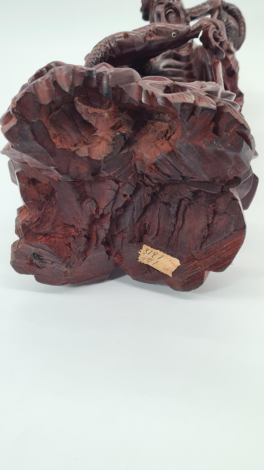 Figura rybaka, ciemny brąz, drewno, Chiny, lata 40. - 182078