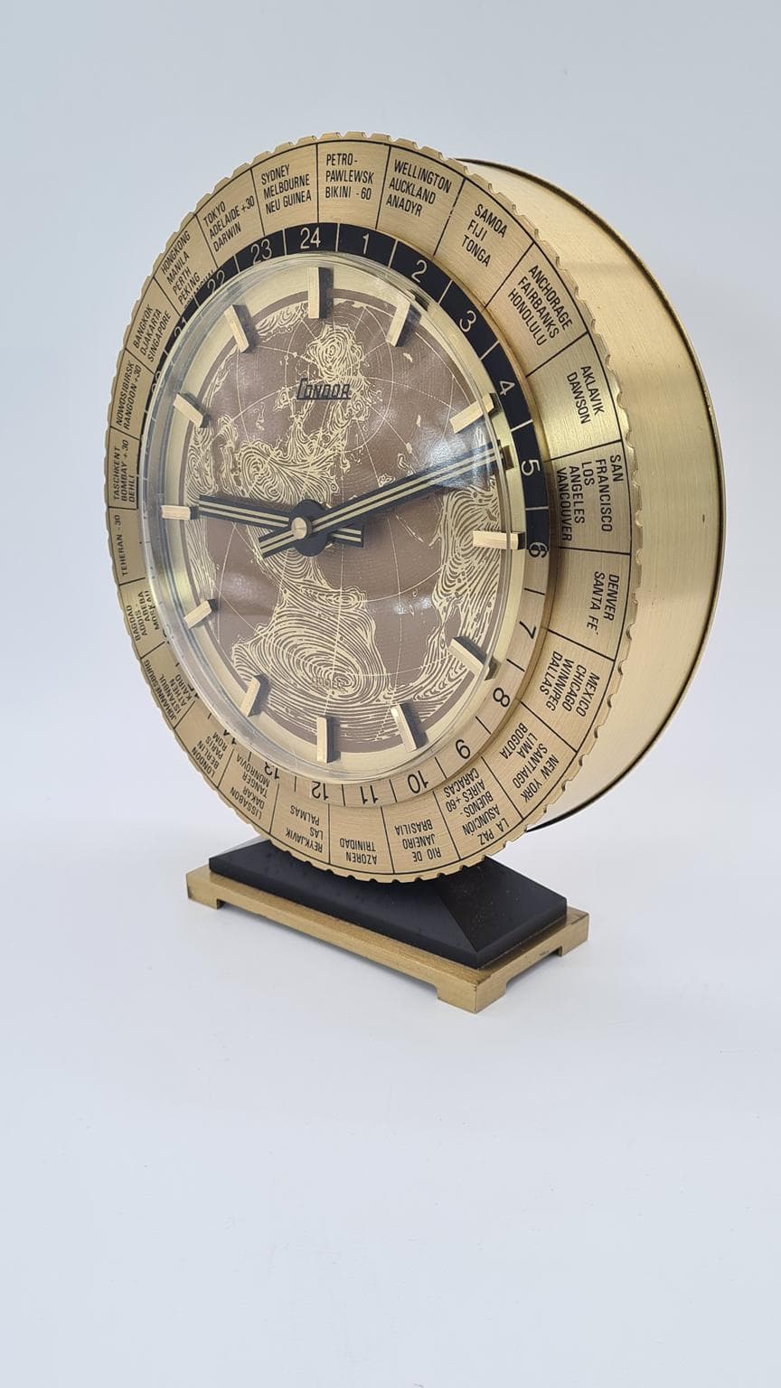 Zegar stołowy Condor, złoty, czarny, Szwajcaria, lata 60. - 182093