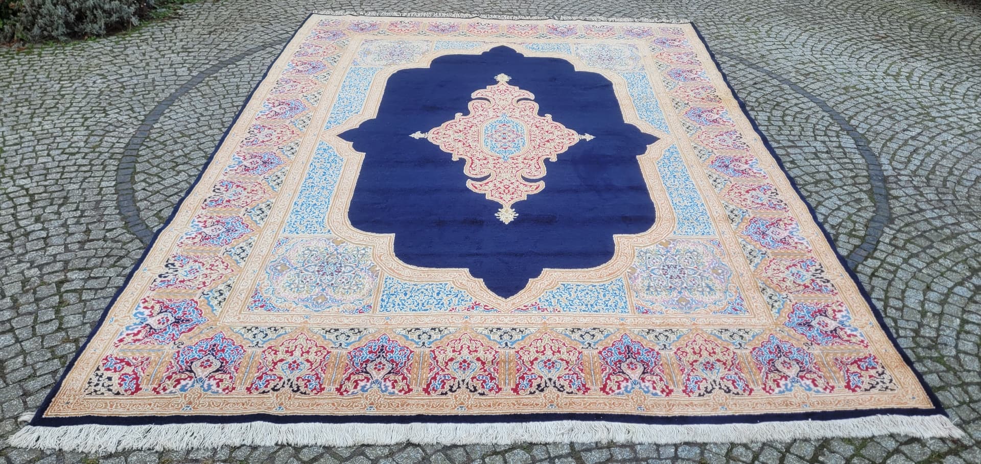 Carpet Kerman Lavar 298x440 cm, navy blue, wool cotton, Iran, early 20th c. - 182128