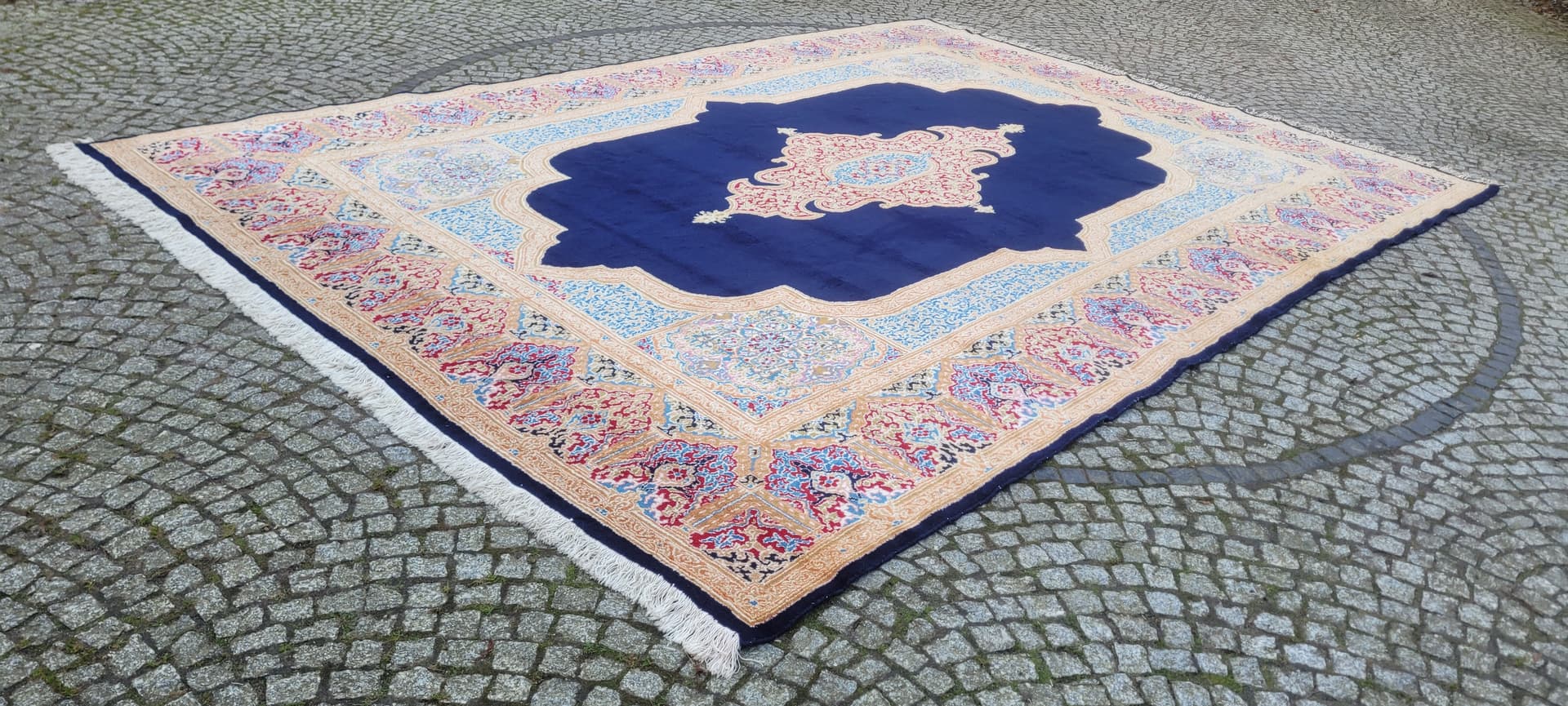 Carpet Kerman Lavar 298x440 cm, navy blue, wool cotton, Iran, early 20th c. - 182129