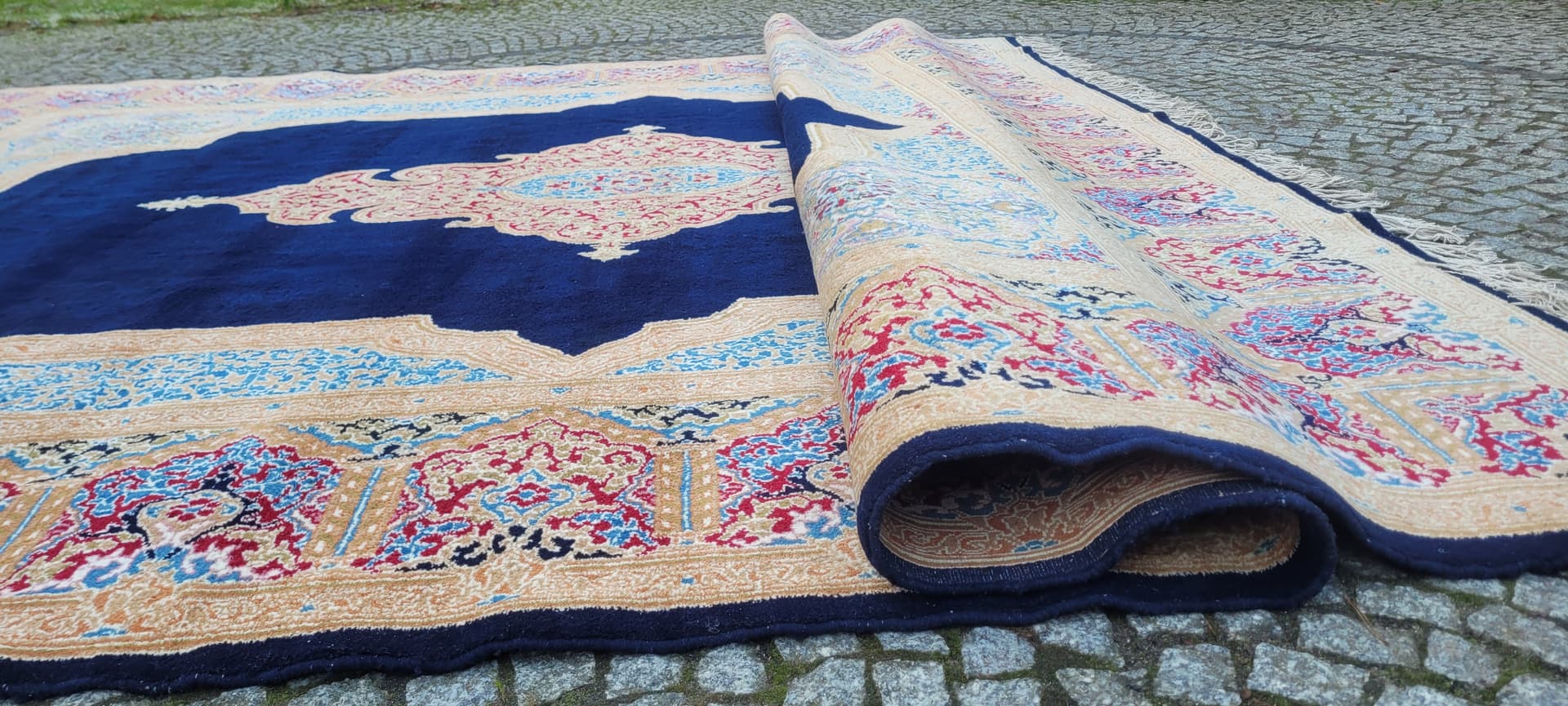 Carpet Kerman Lavar 298x440 cm, navy blue, wool cotton, Iran, early 20th c. - 182134