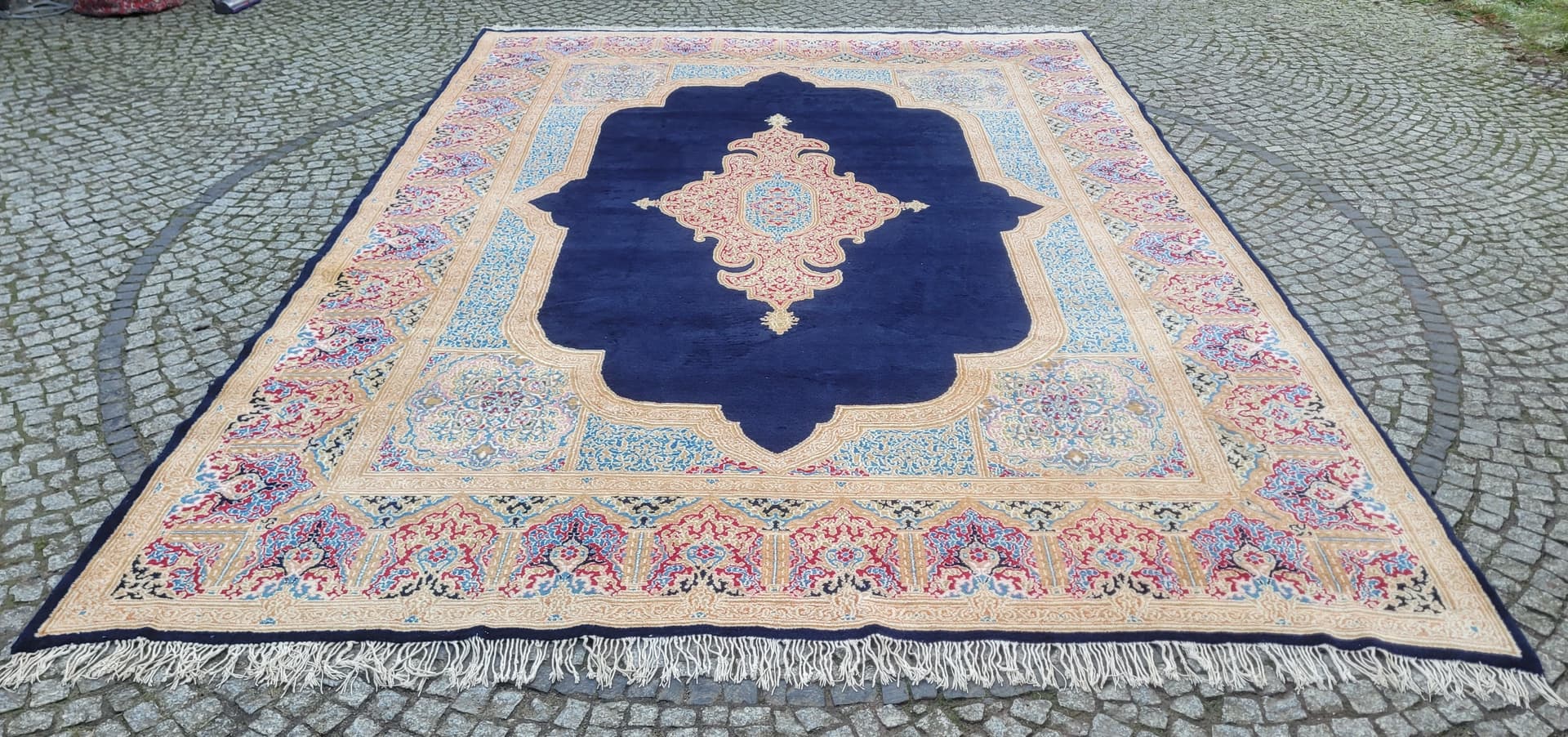 Carpet Kerman Lavar 298x440 cm, navy blue, wool cotton, Iran, early 20th c. - 182137