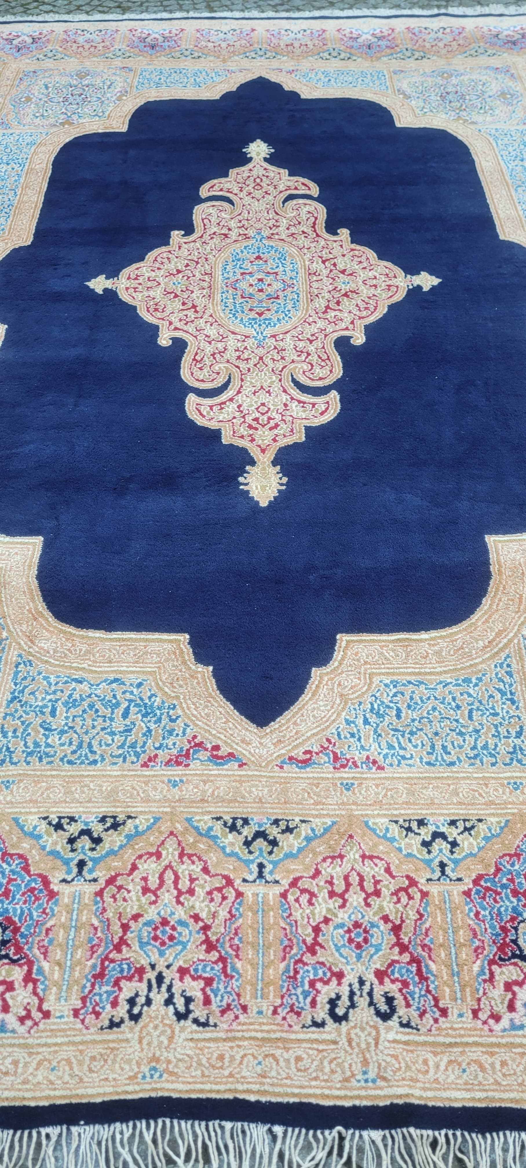 Carpet Kerman Lavar 298x440 cm, navy blue, wool cotton, Iran, early 20th c. - 182130