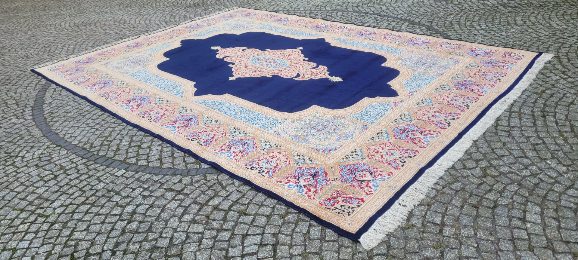 Carpet Kerman Lavar 298x440 cm, navy blue, wool cotton, Iran, early 20th c. - 182139