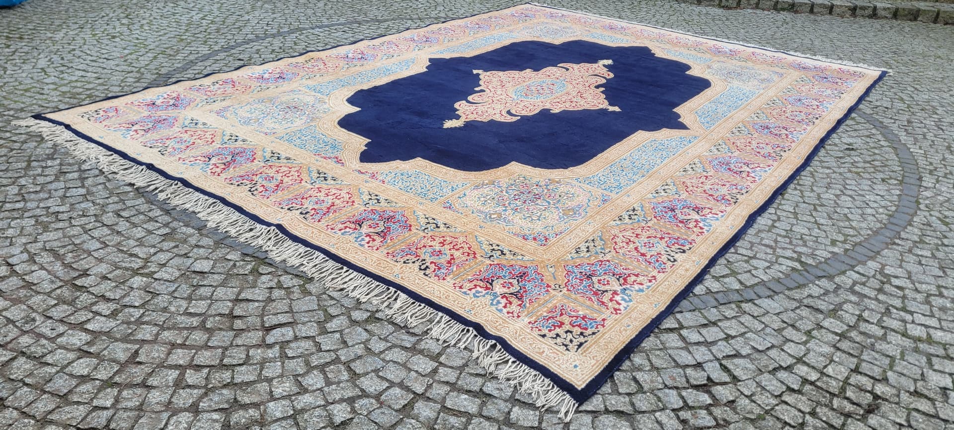 Carpet Kerman Lavar 298x440 cm, navy blue, wool cotton, Iran, early 20th c. - 182141