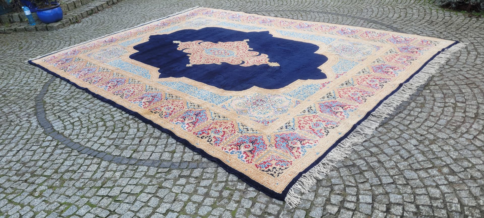 Carpet Kerman Lavar 298x440 cm, navy blue, wool cotton, Iran, early 20th c. - 182140