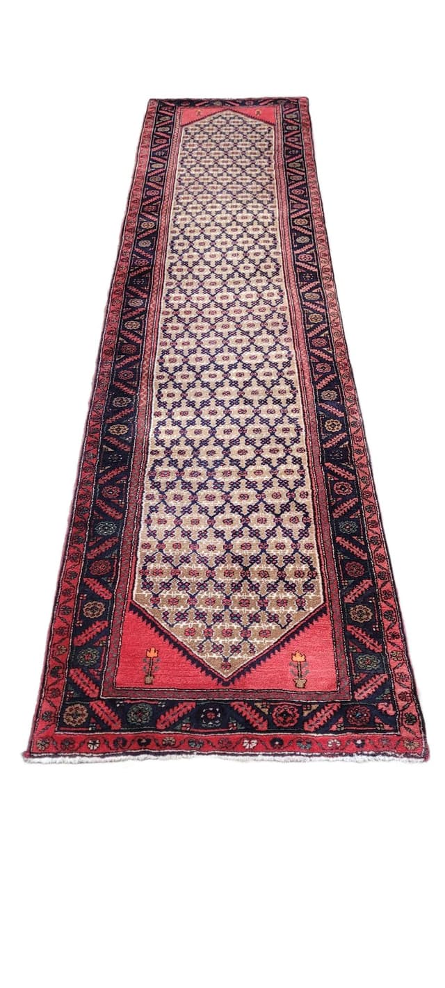 Runner Hamadan 397x94 cm, ivory wool, Iran, 1920s - DIMENSION