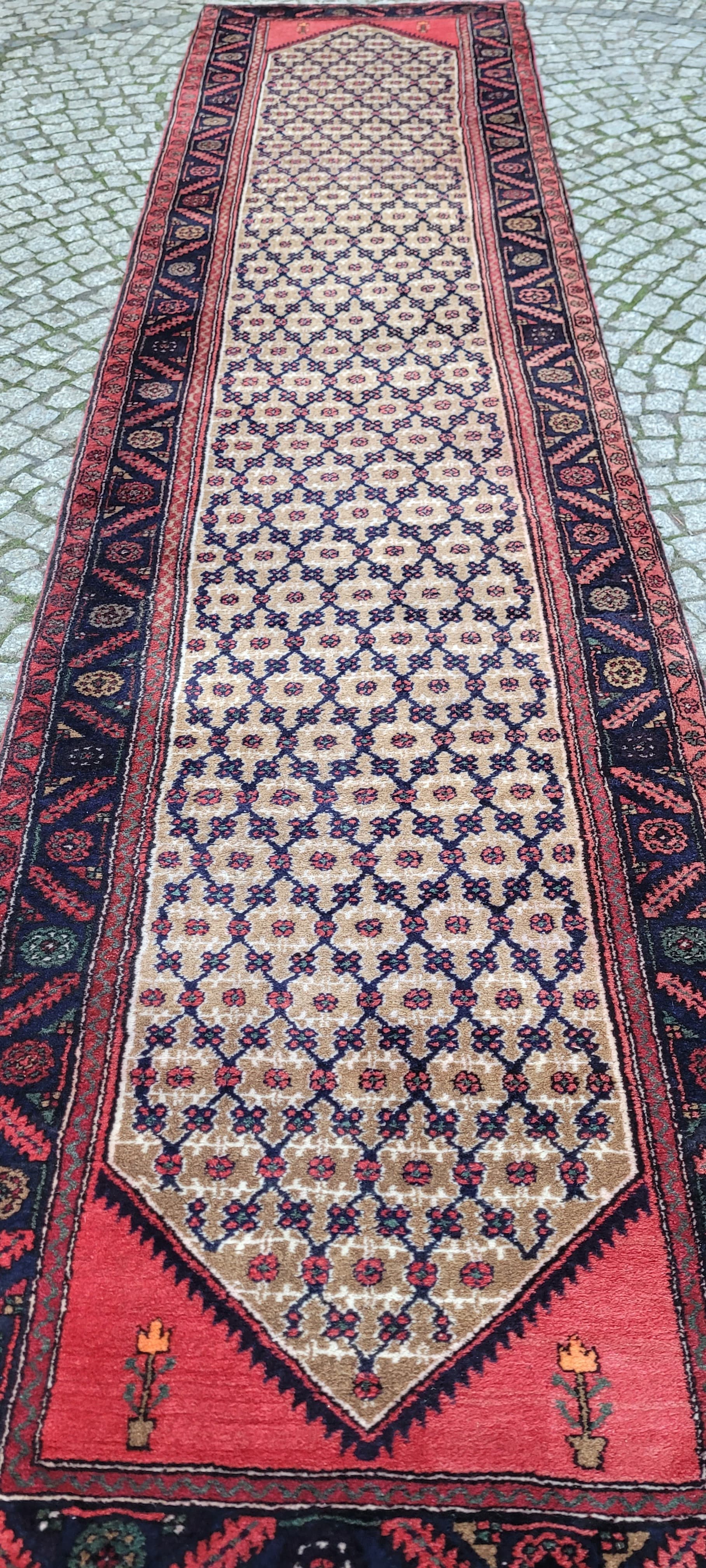 Runner Hamadan 397x94 cm, ivory wool, Iran, 1920s - 182279