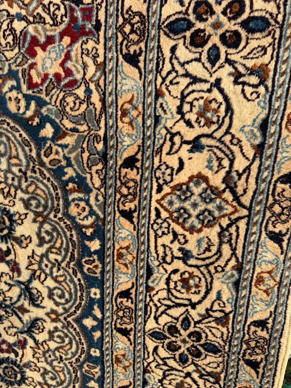 Persian rug Nain 200x200 cm, ivory, wool with silk, Iran - 182578