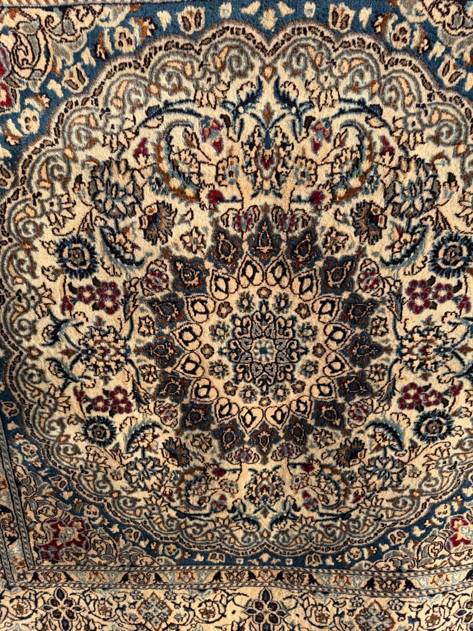 Persian rug Nain 200x200 cm, ivory, wool with silk, Iran - 182589
