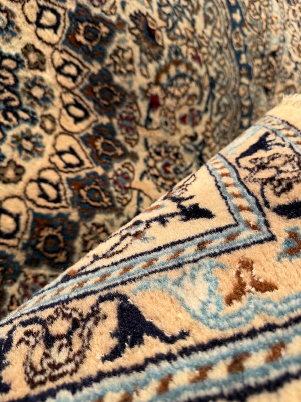 Persian rug Nain 200x200 cm, ivory, wool with silk, Iran - 182588