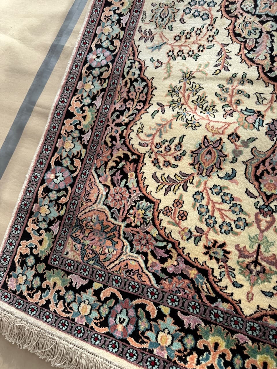 Dywan Ghoum/Qom 205x120 cm, jedwab beżowy, Indie - 182665