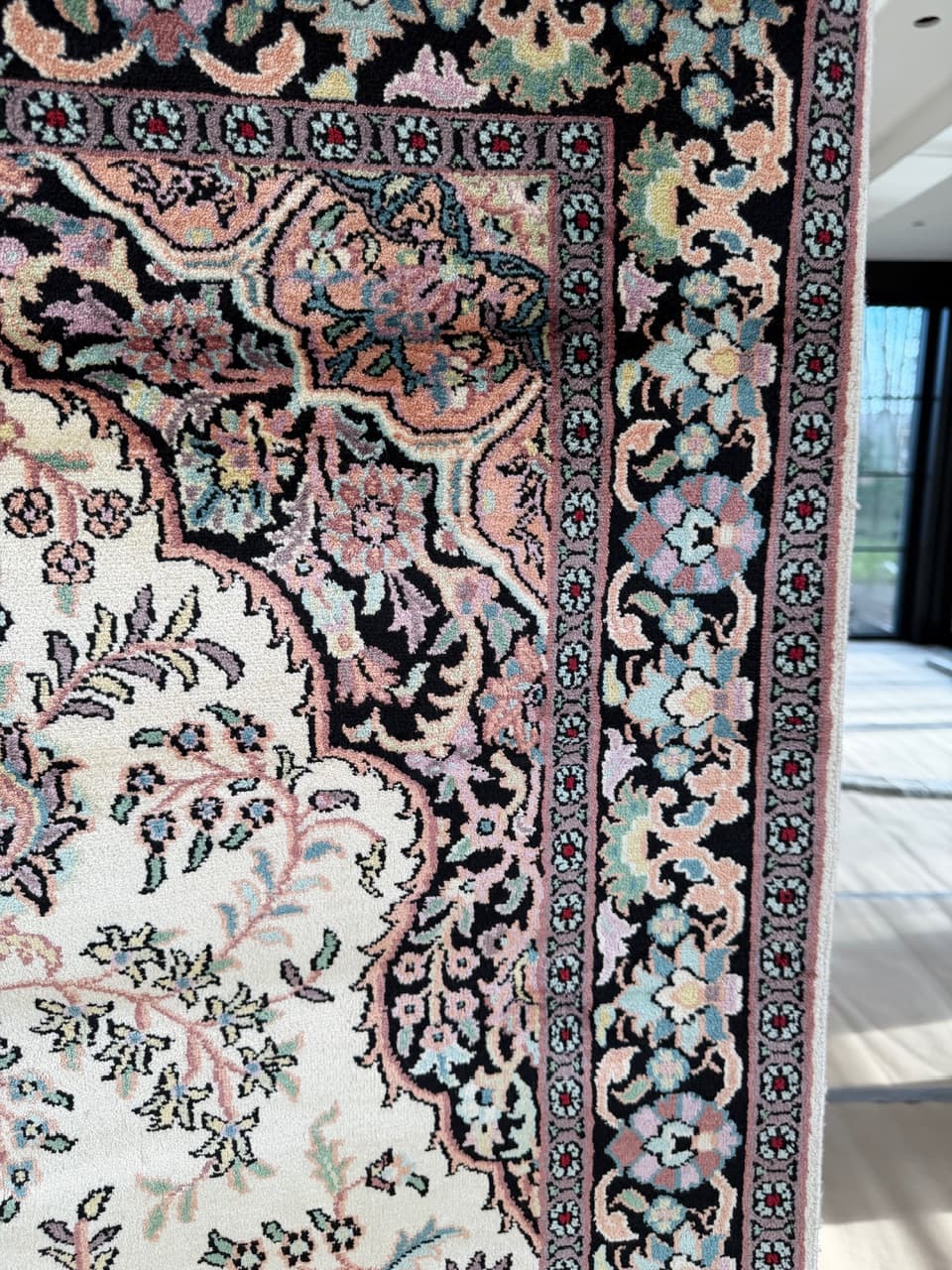 Dywan Ghoum/Qom 205x120 cm, jedwab beżowy, Indie - 182659