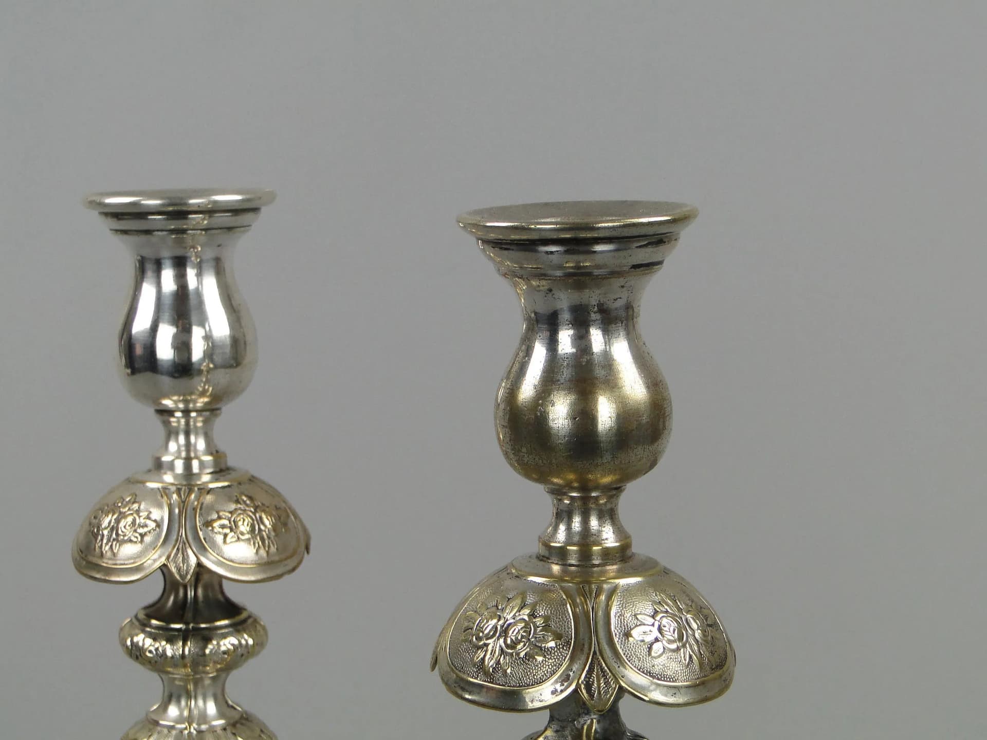 Pair of table candlesticks, silvered brass, Poland, 19th c. - 12586