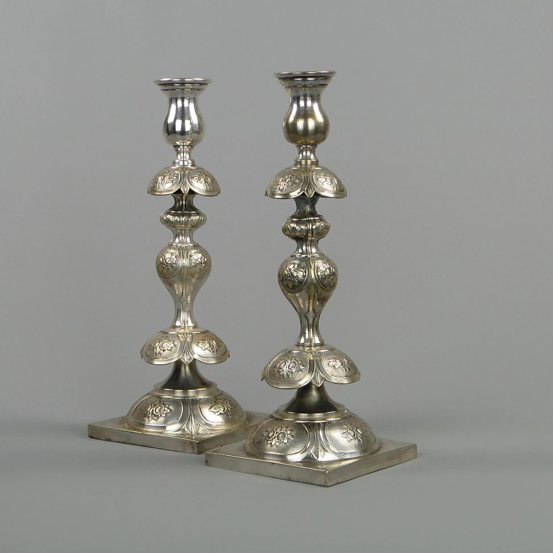 Pair of table candlesticks, silvered brass, Poland, 19th c. - 12580