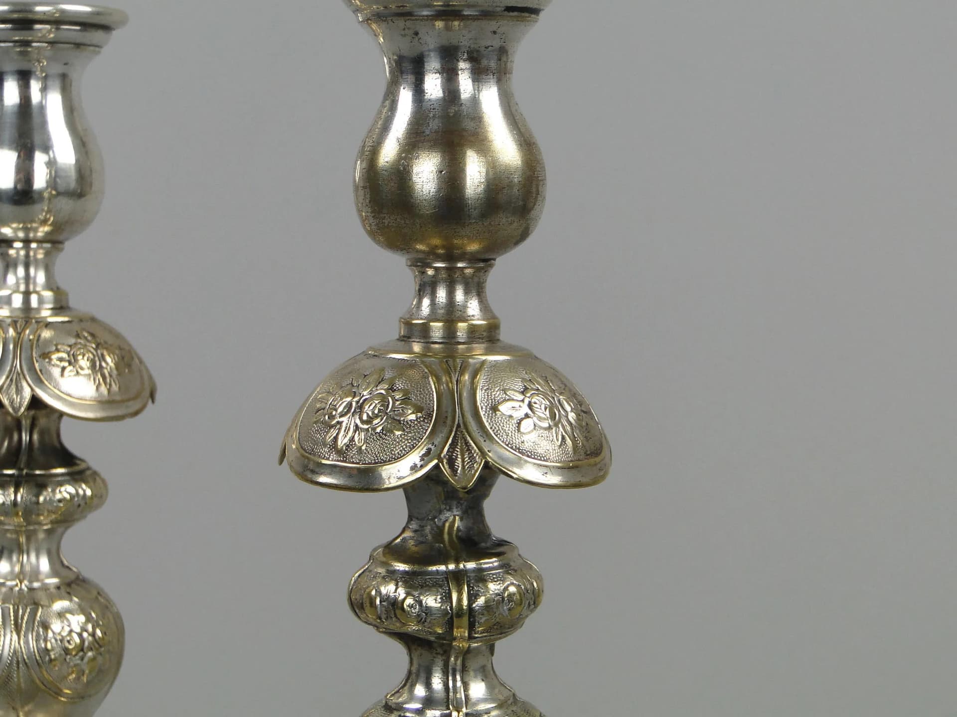 Pair of table candlesticks, silvered brass, Poland, 19th c. - 12582