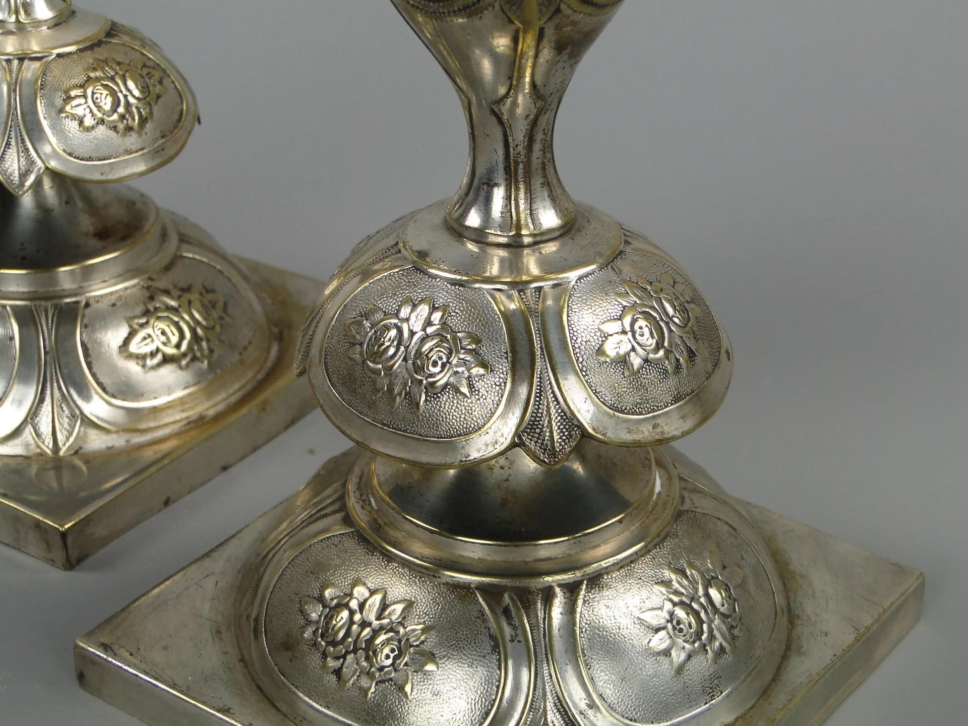Pair of table candlesticks, silvered brass, Poland, 19th c. - 12583