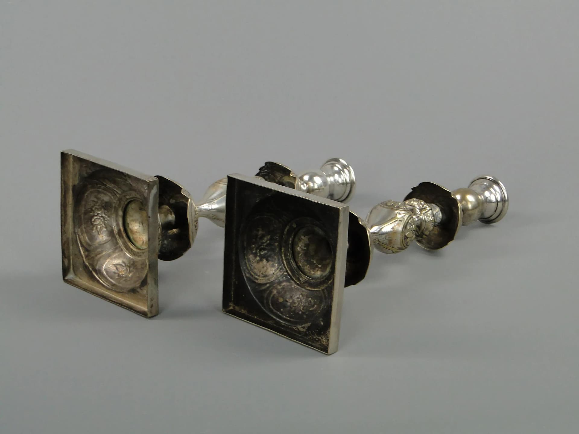 Pair of table candlesticks, silvered brass, Poland, 19th c. - 12587