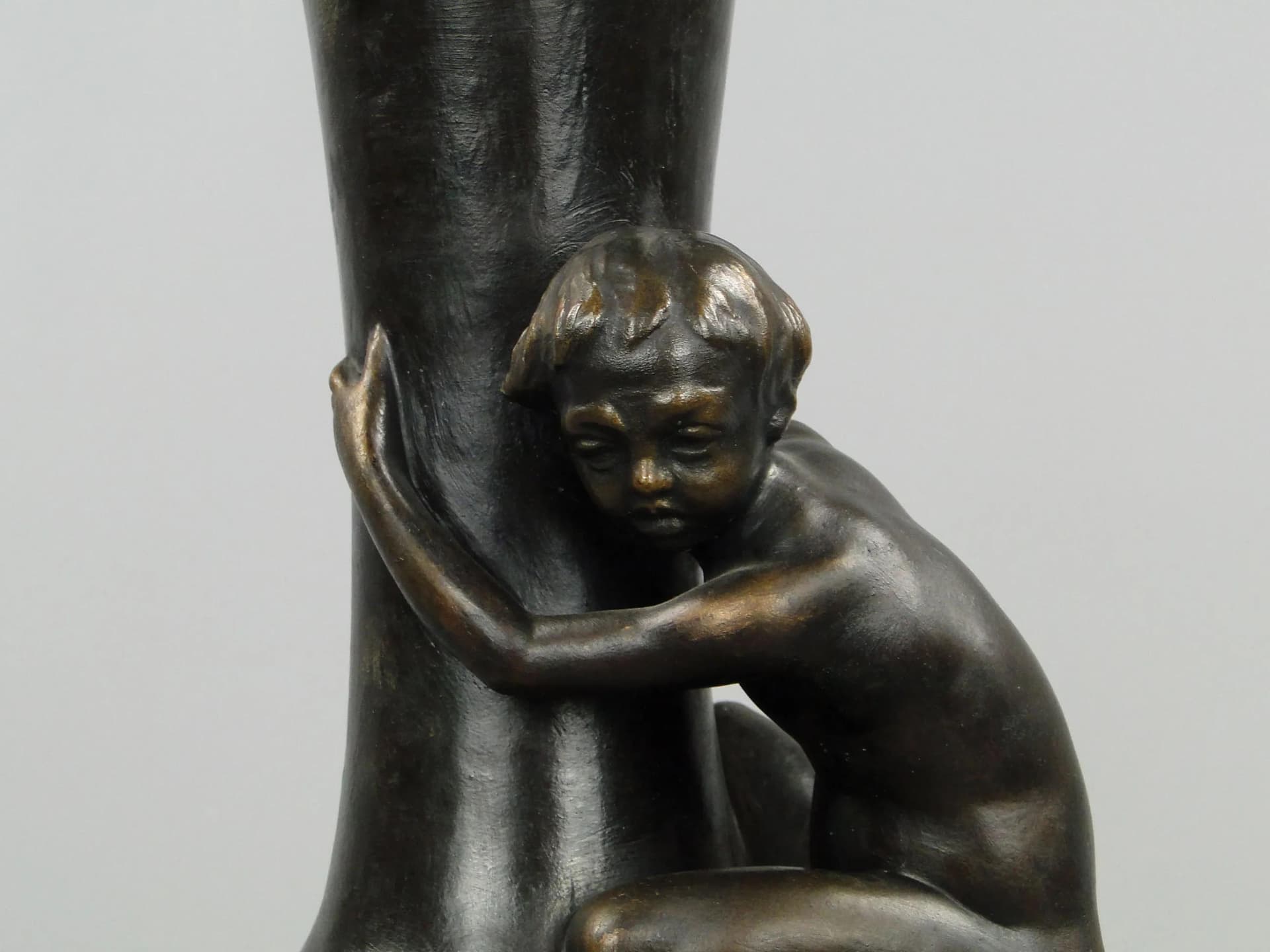 Art Nouveau Vase Boy with Spider, dark brown ceramic, Austria, early 20th c. - 12571