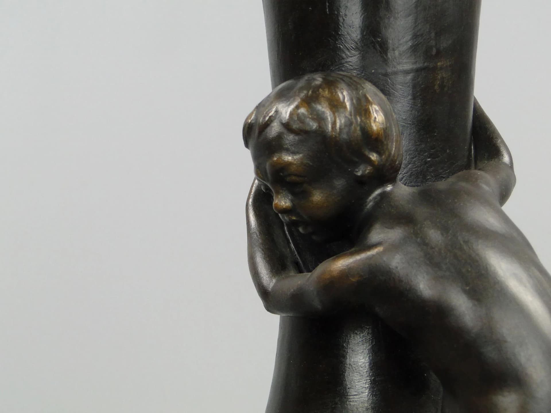 Art Nouveau Vase Boy with Spider, dark brown ceramic, Austria, early 20th c. - 12574