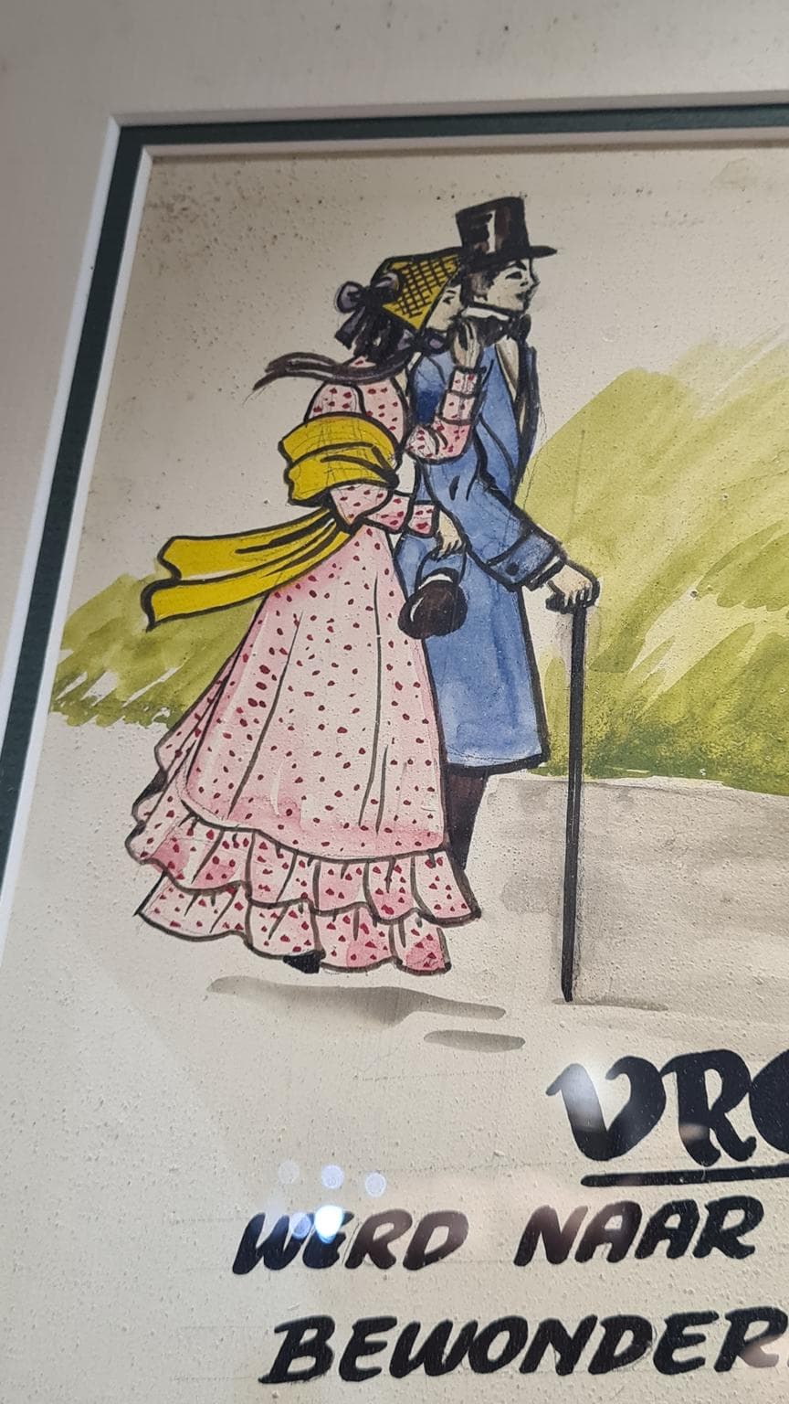 Plakat rowerowy Art Nouveau, zielony, Holandia, lata 70. - 182846