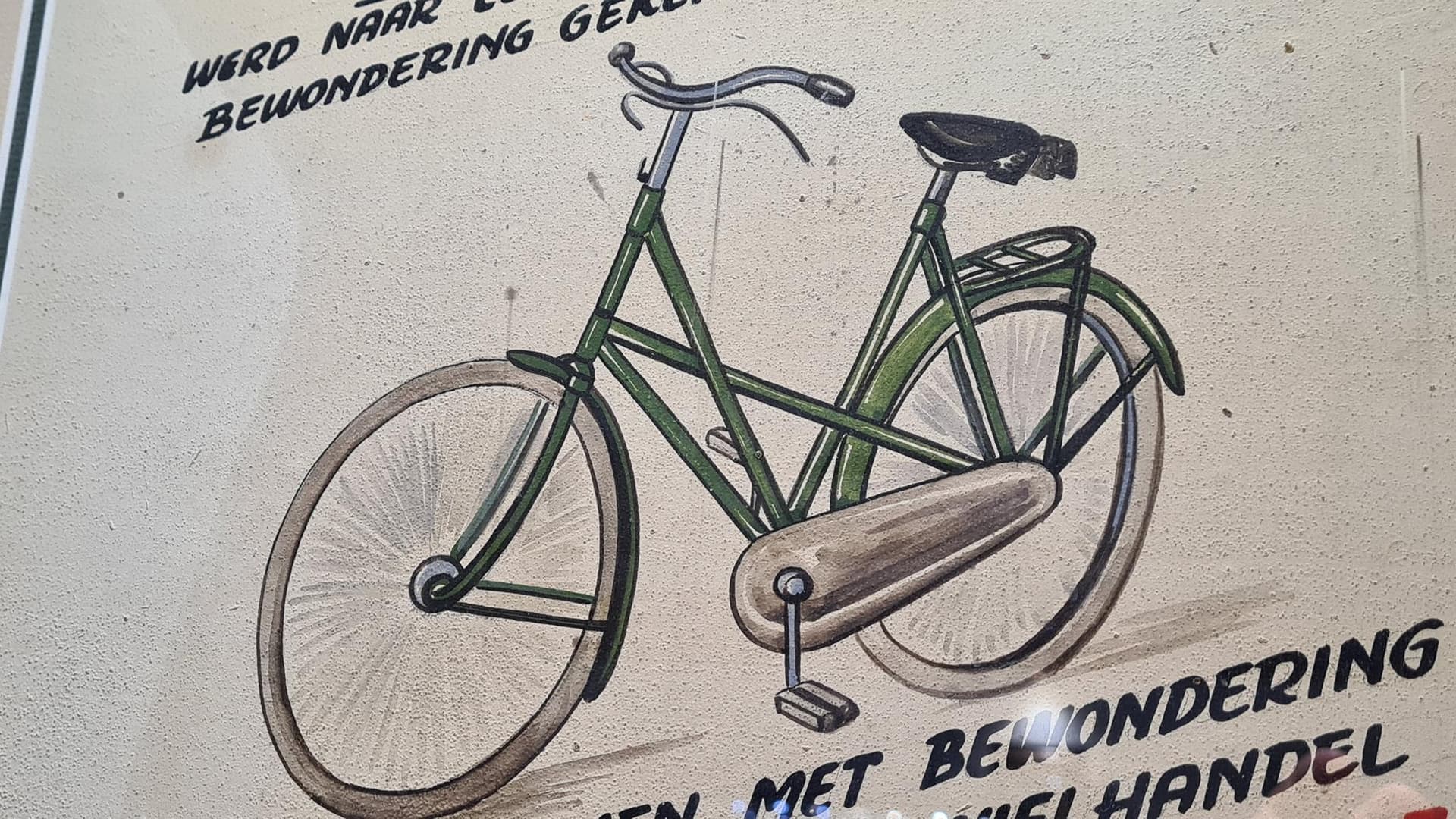 Plakat rowerowy Art Nouveau, zielony, Holandia, lata 70. - 182847