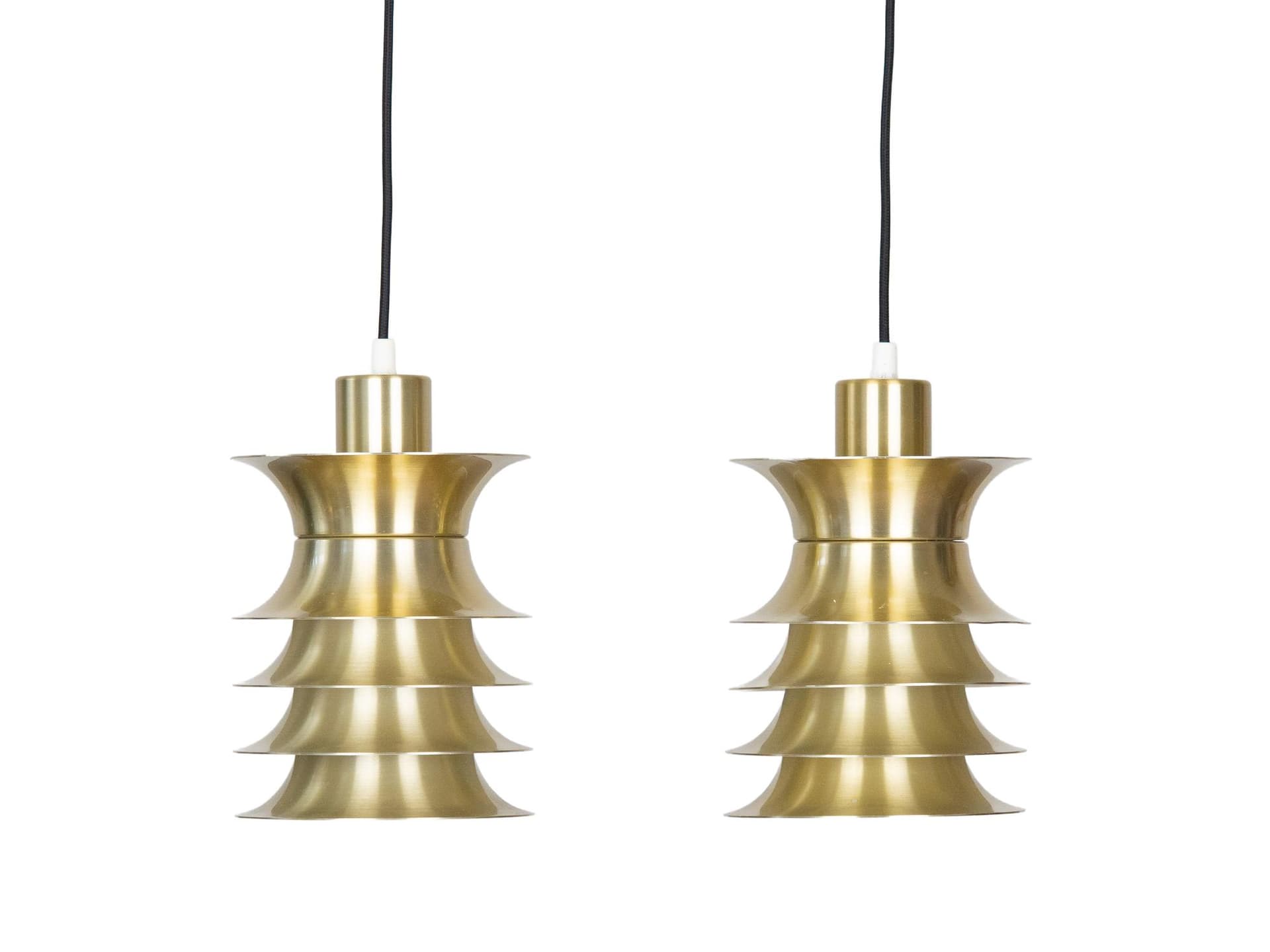 Para lamp wiszących, złoty, metal, Dania, lata 70.