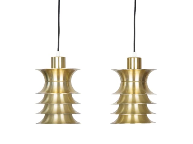 Para lamp wiszących, złoty, metal, Dania, lata 70. - WYMIARY