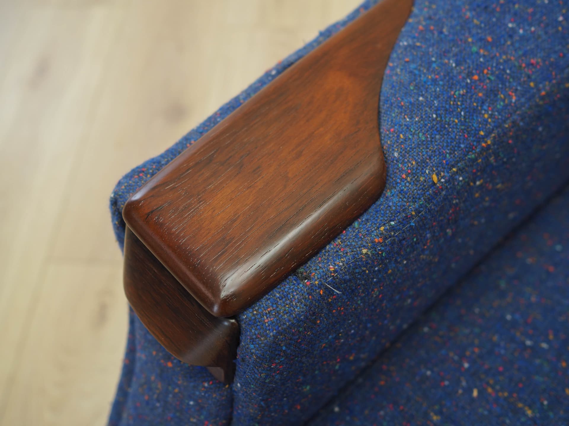 Fotel, granatowy, wełna, palisander, proj. H.W. Klein, Bramin, Dania, lata 60. - 183369