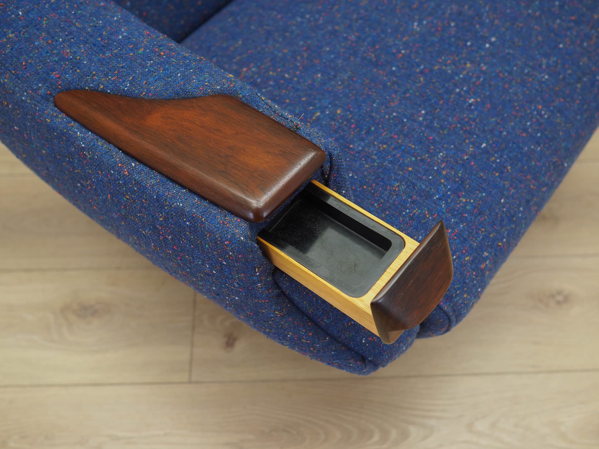 Fotel, granatowy, wełna, palisander, proj. H.W. Klein, Bramin, Dania, lata 60. - 183368