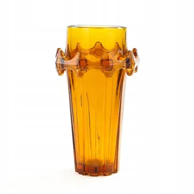 Diatret vase, mid-century modern, orange pressed glass, by J.S. Drost, Ząbkowice, Poland, 1970s. - DIMENSION